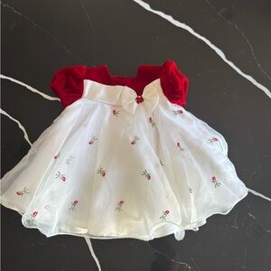 Bonnie Baby Red Velvet Dress with White Floral Accents